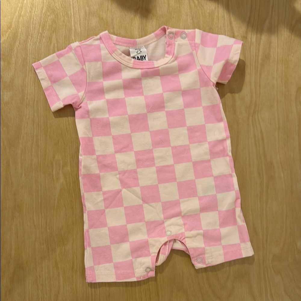 Pink checkered shortie onesie